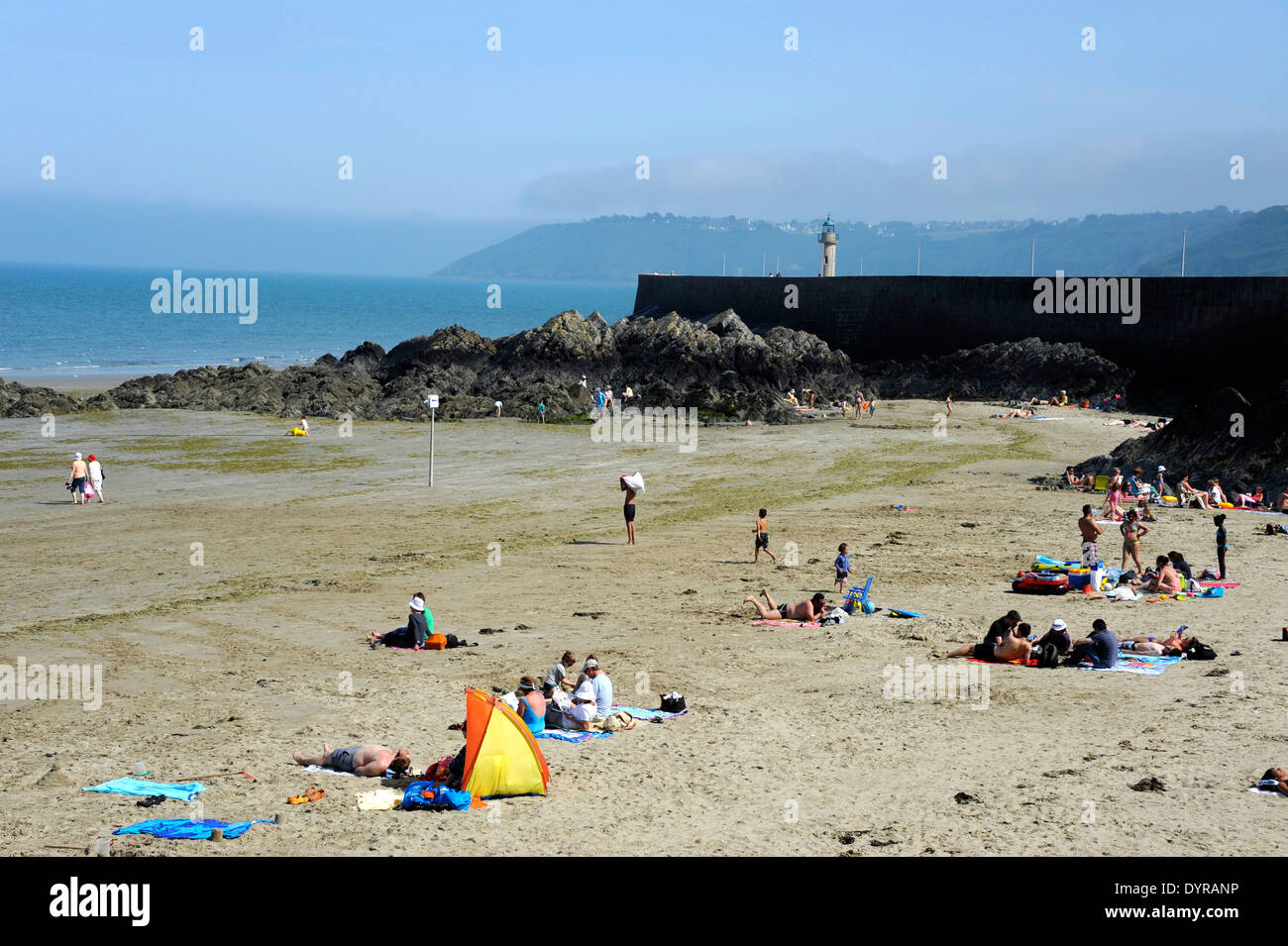 Binic beach a bassa marea,vicino a Saint-Brieuc, jetée de Penthièvre, Cotes-d'Armor,Bretagne,Brittany,Francia Foto Stock