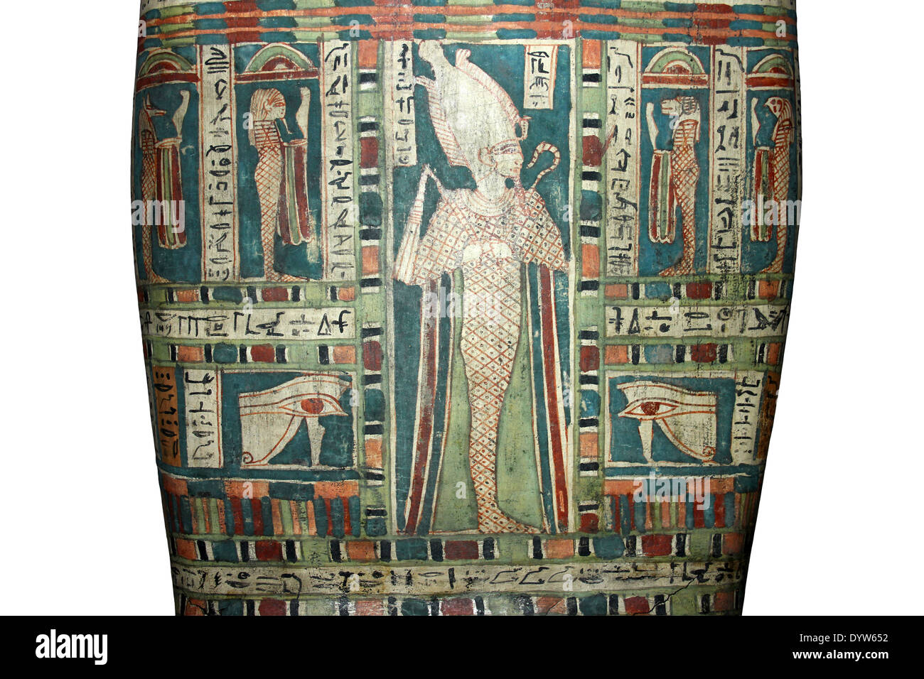Dipinto di dettaglio sul coperchio di un sarcofago egiziano Foto Stock
