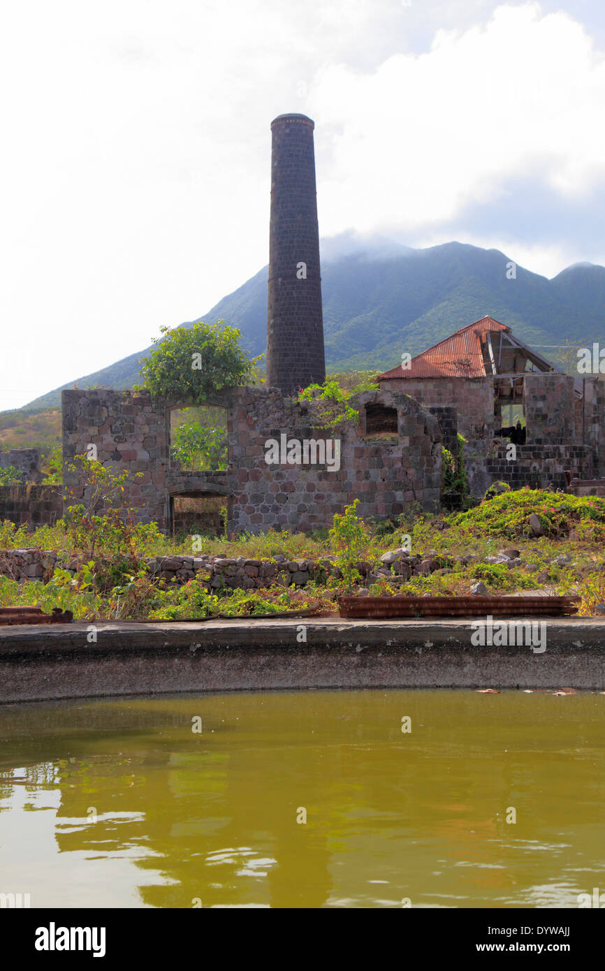 Il vecchio mulino di zucchero sito in Nevis Foto Stock