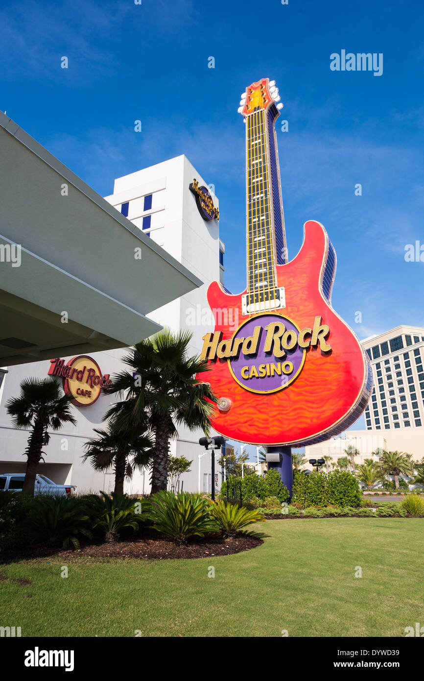 Hard Rock Casino segno conformata come la chitarra su Hwy 90 in Biloxi Mississippi Foto Stock