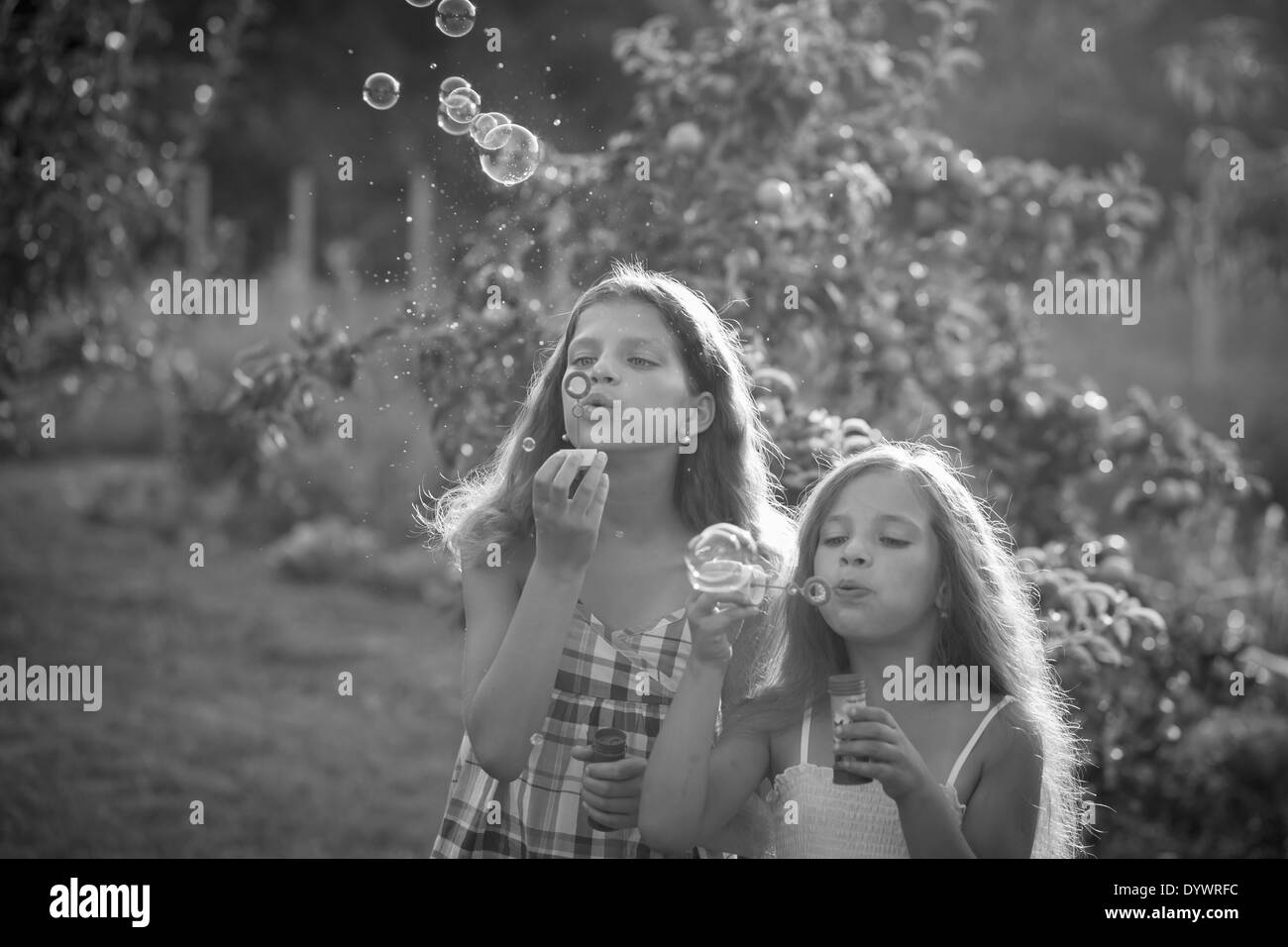 I fratelli soffiando bolle di sapone Foto Stock