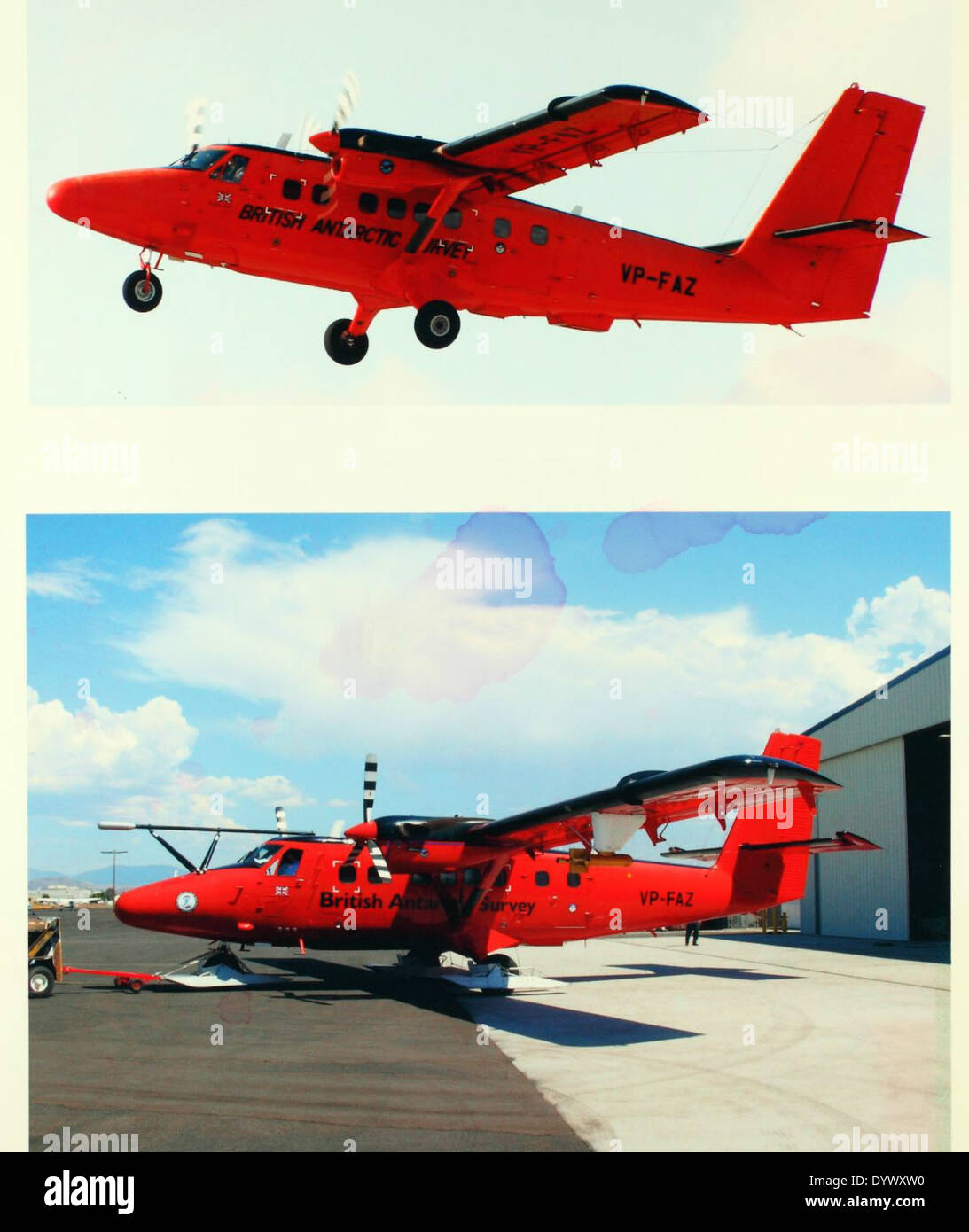 Il DeHavilland DHC-6 Twin Otter è un versatile velivolo a decollo e atterraggio corto (STOL) utilizzato per vari ruoli, tra cui passeggeri, merci e missioni di rilevamento aereo. Questo aeromobile, registrato come VP-FAZ, opera in località remote, offrendo flessibilità in ambienti difficili. Foto Stock