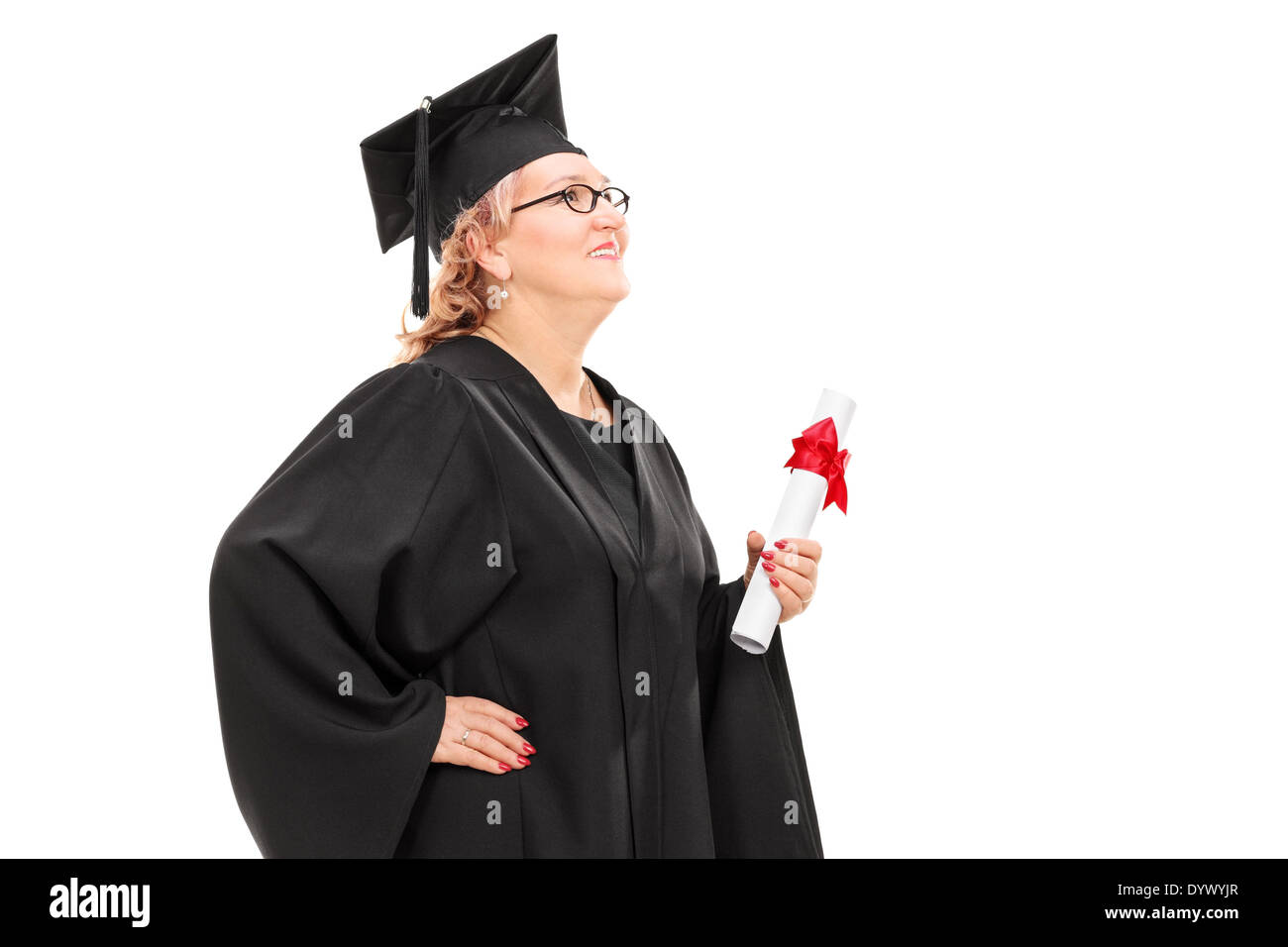 Coppia studente in possesso di un diploma e guardando in alto Foto Stock