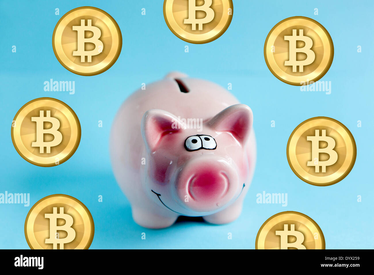 La moneta virtuale Bitcoin salvadanaio Foto Stock