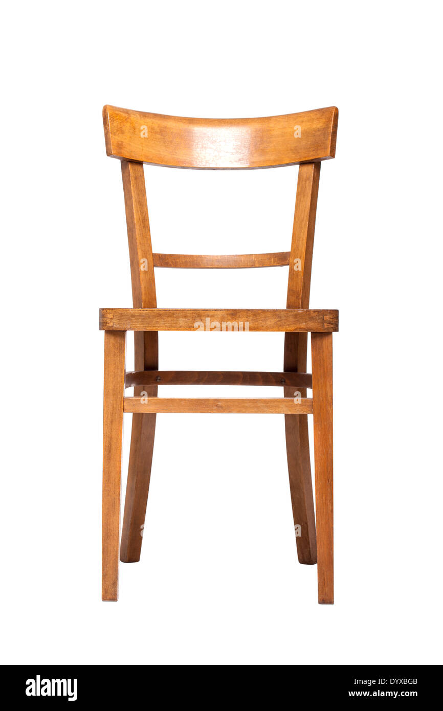 Vuoto in vecchio stile sedia in legno, isolato su bianco Foto Stock