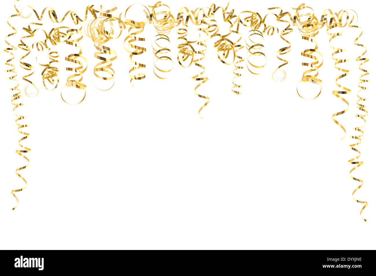 Golden serpentina streamers isolati su sfondo bianco decorazione di partito Foto Stock