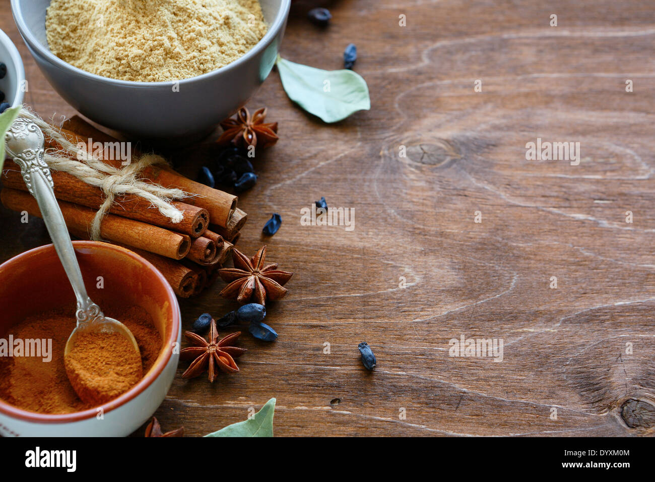 Sfondo con spezie, cibo closeup Foto Stock