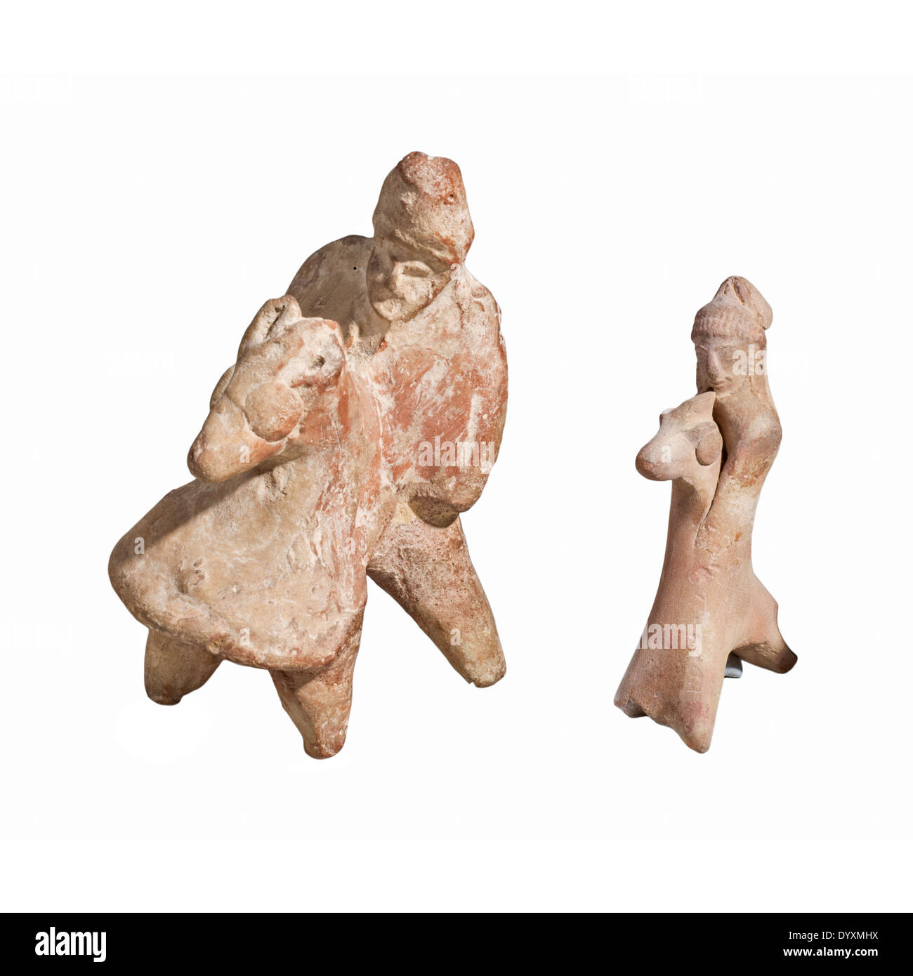 La terracotta cavallo e cavaliere statuette. Periodo persiano 5th-4secolo BC 10-12 cm di altezza Foto Stock