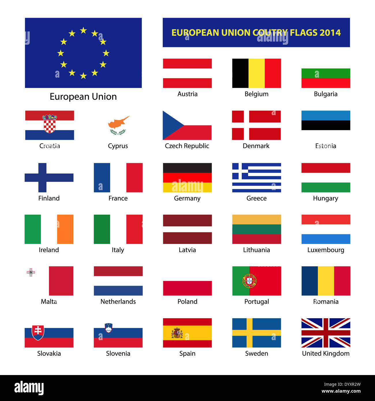 Unione Europea bandiere nazionali, gli Stati membri UE Foto Stock