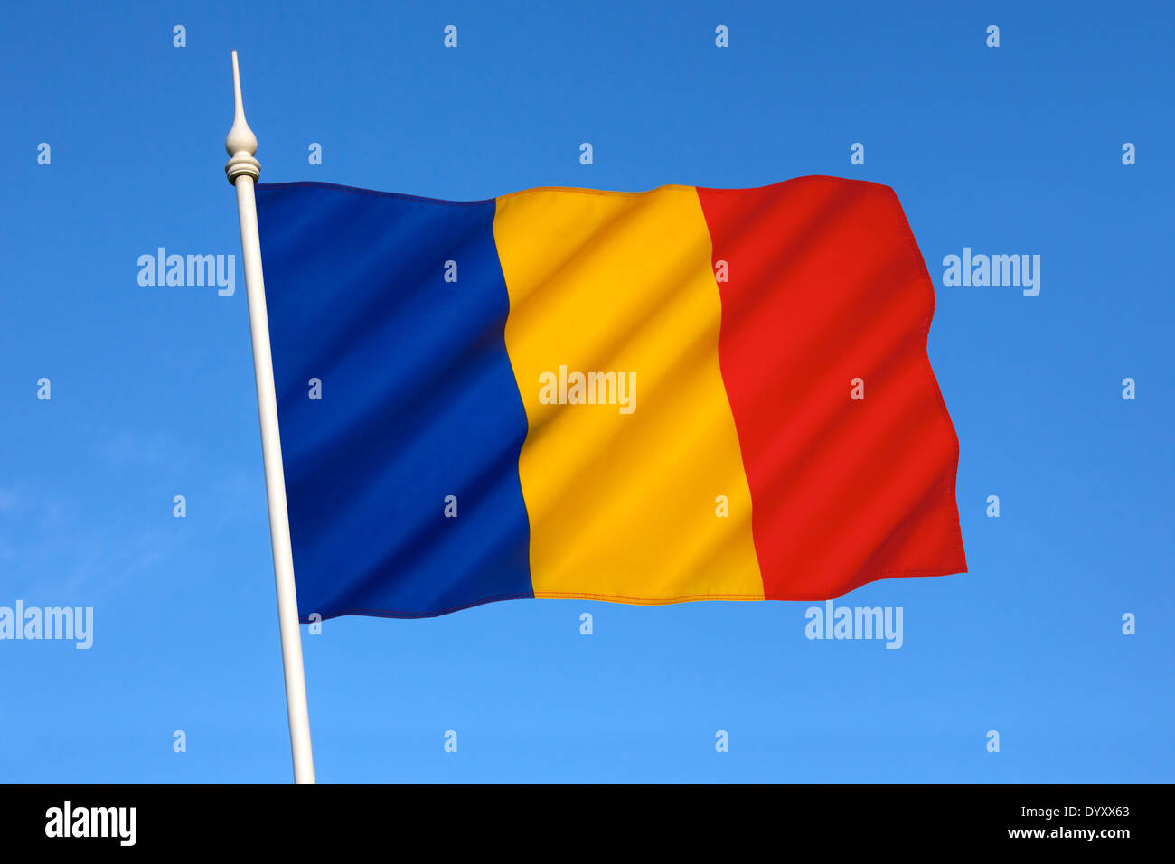 La bandiera nazionale della Repubblica di Romania Foto Stock