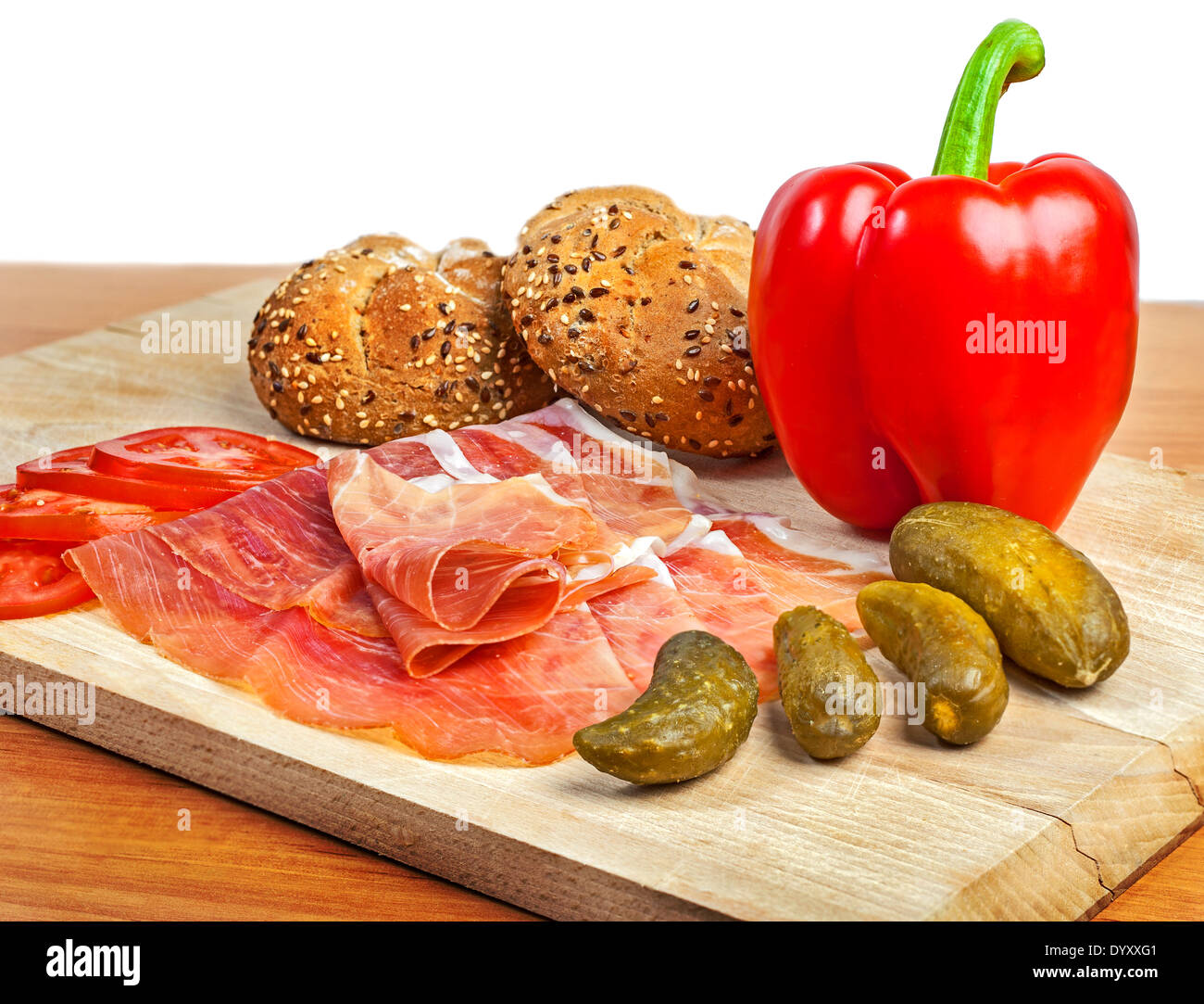 Verdure con prosciutto e ciambelle integrale Foto Stock