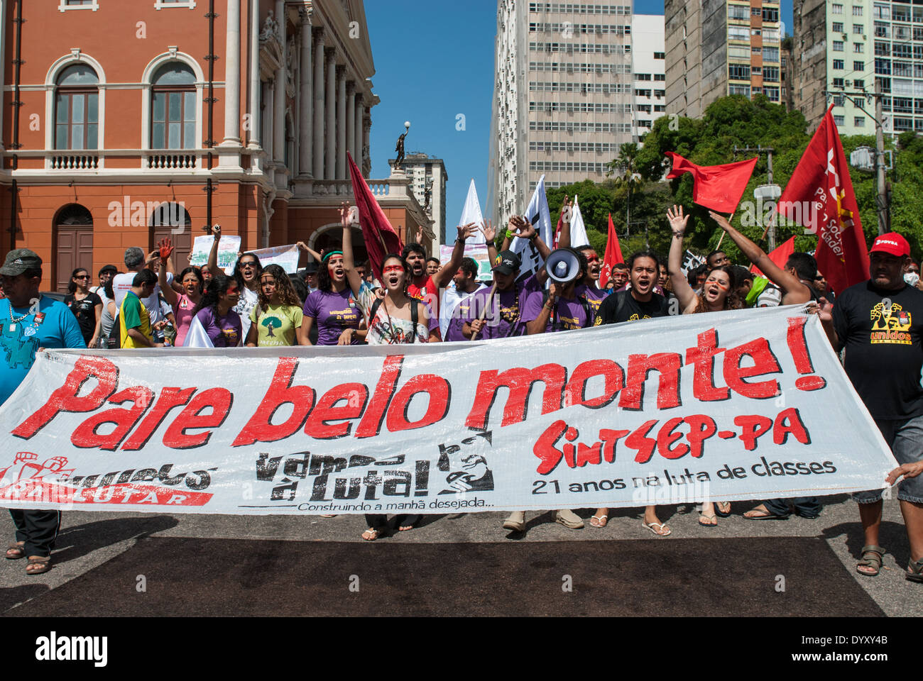 Belem, Para Stato, Brasile. Manifestazione contro la costruzione di Belo Monte della diga idroelettrica, 20 agosto 2011. Foto Stock