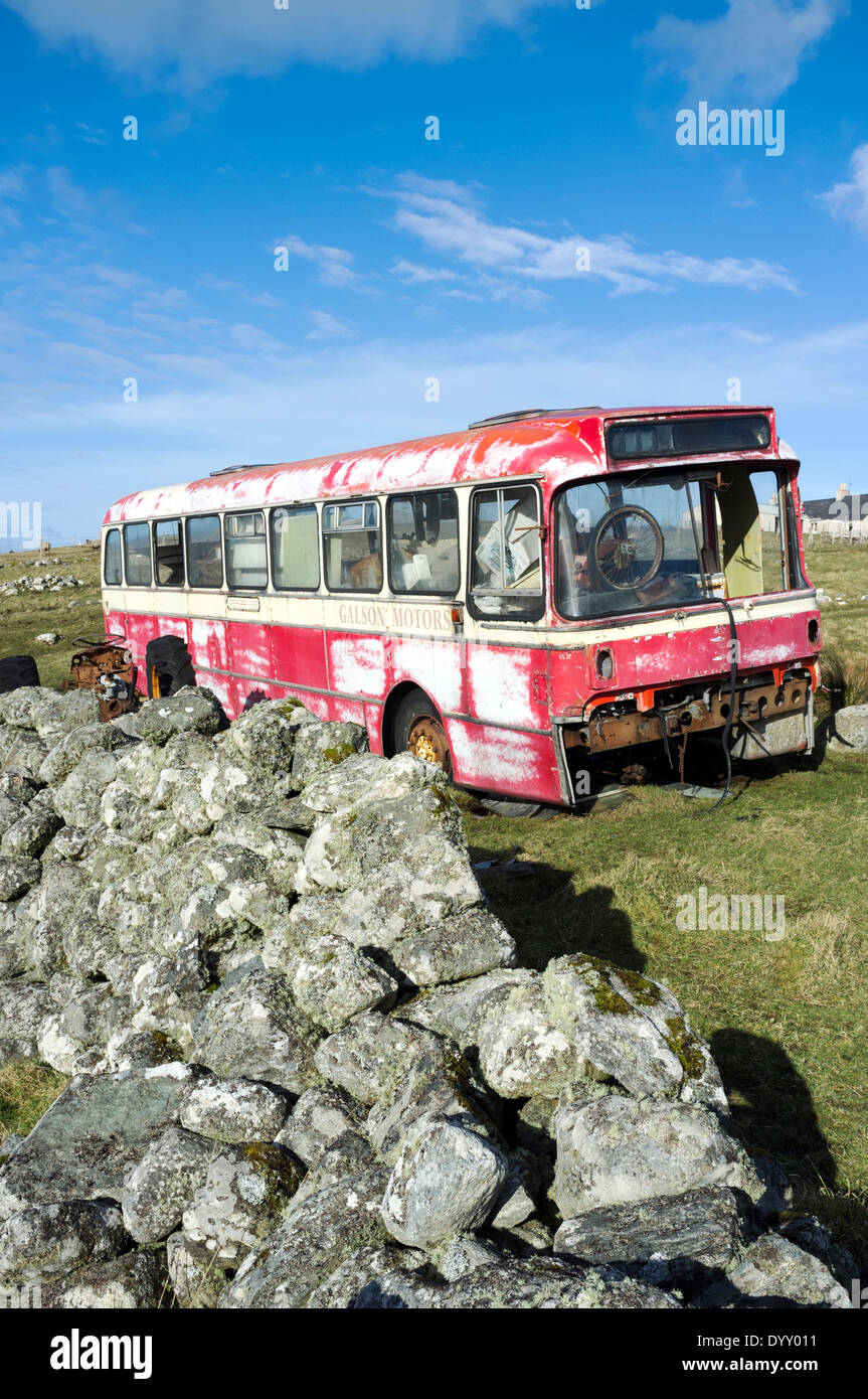 Vecchio Abergavenny Bus Bragar relitto isola di Lewis in Scozia UK Foto Stock