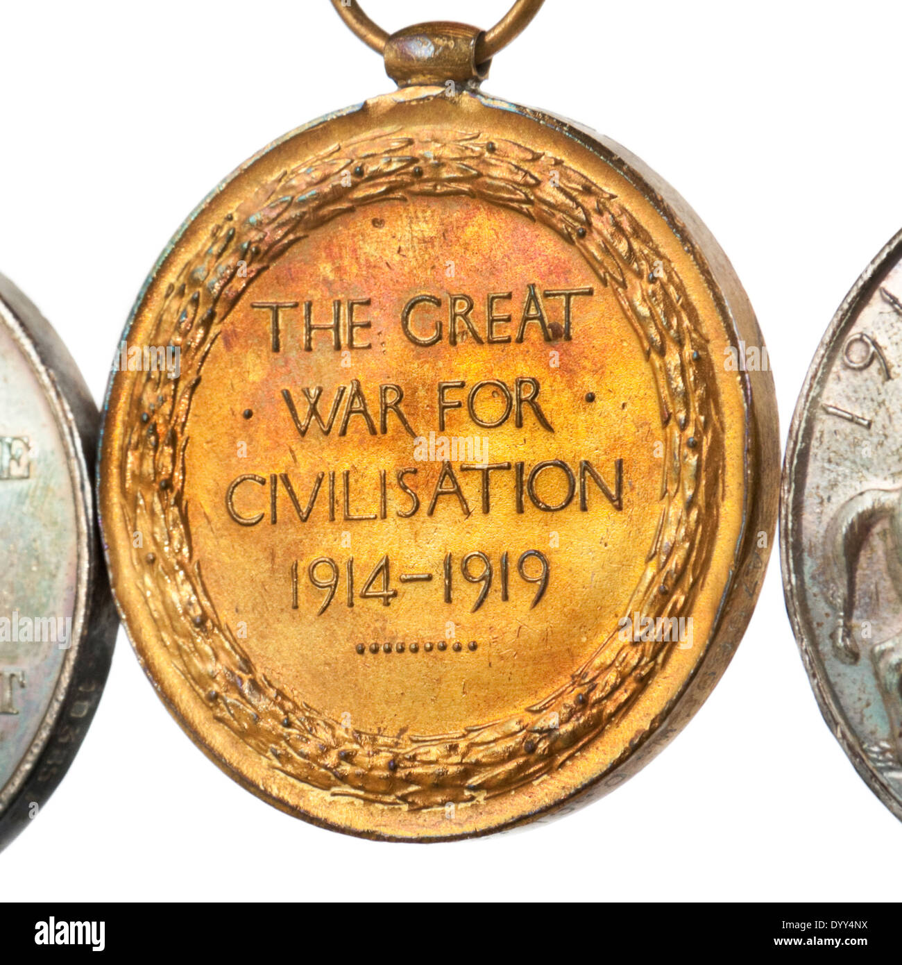 British Empire WW1 Medaglia Vittoria "La Grande Guerra per la Civiltà 1914-1919" (lato di retromarcia). Foto Stock