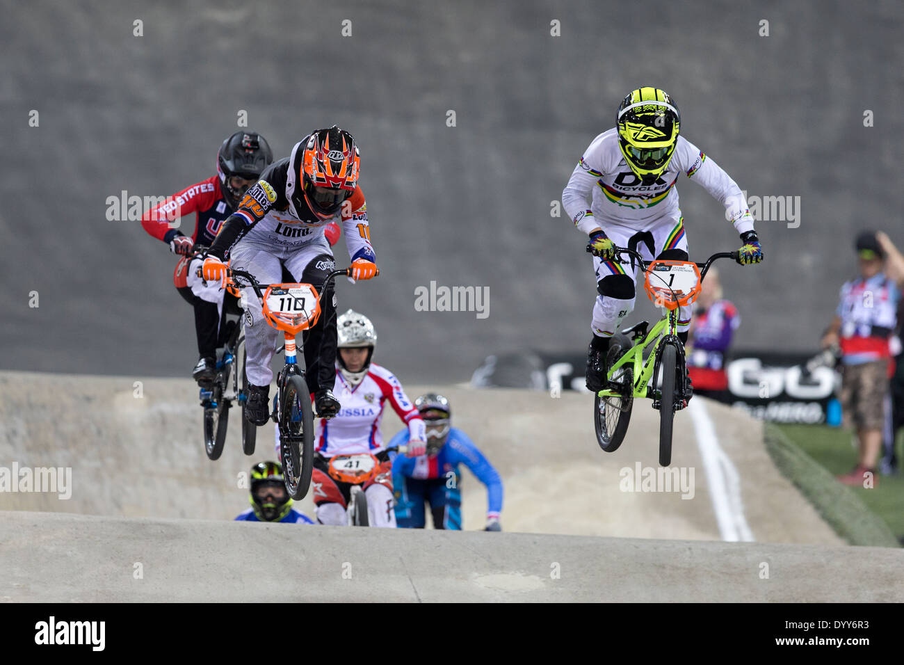 UCI BMX Supercross World Cup nazionale di Manchester centro ciclistico in Inghilterra, Regno Unito Foto Stock