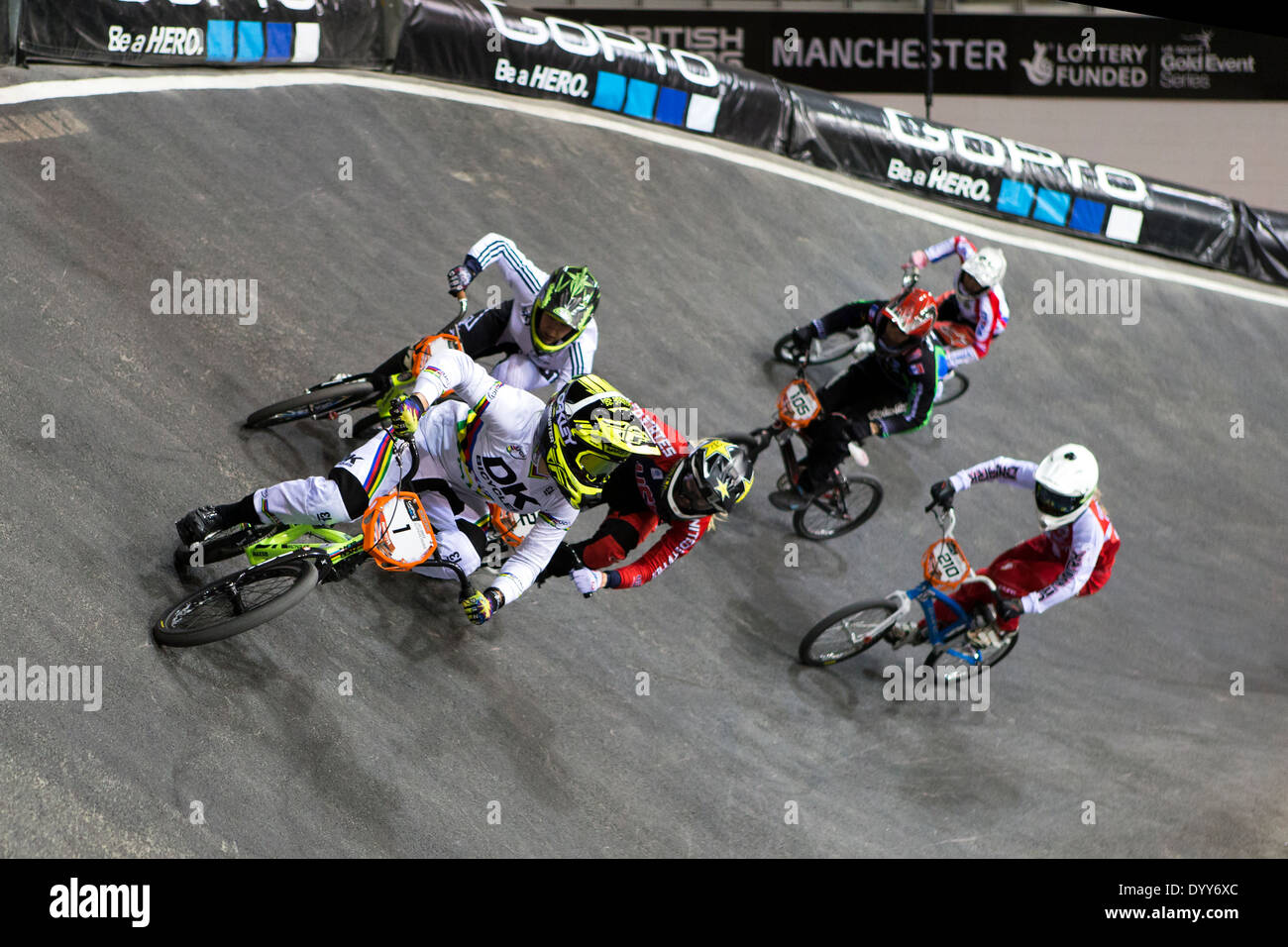UCI BMX Supercross World Cup nazionale di Manchester centro ciclistico in Inghilterra, Regno Unito Foto Stock