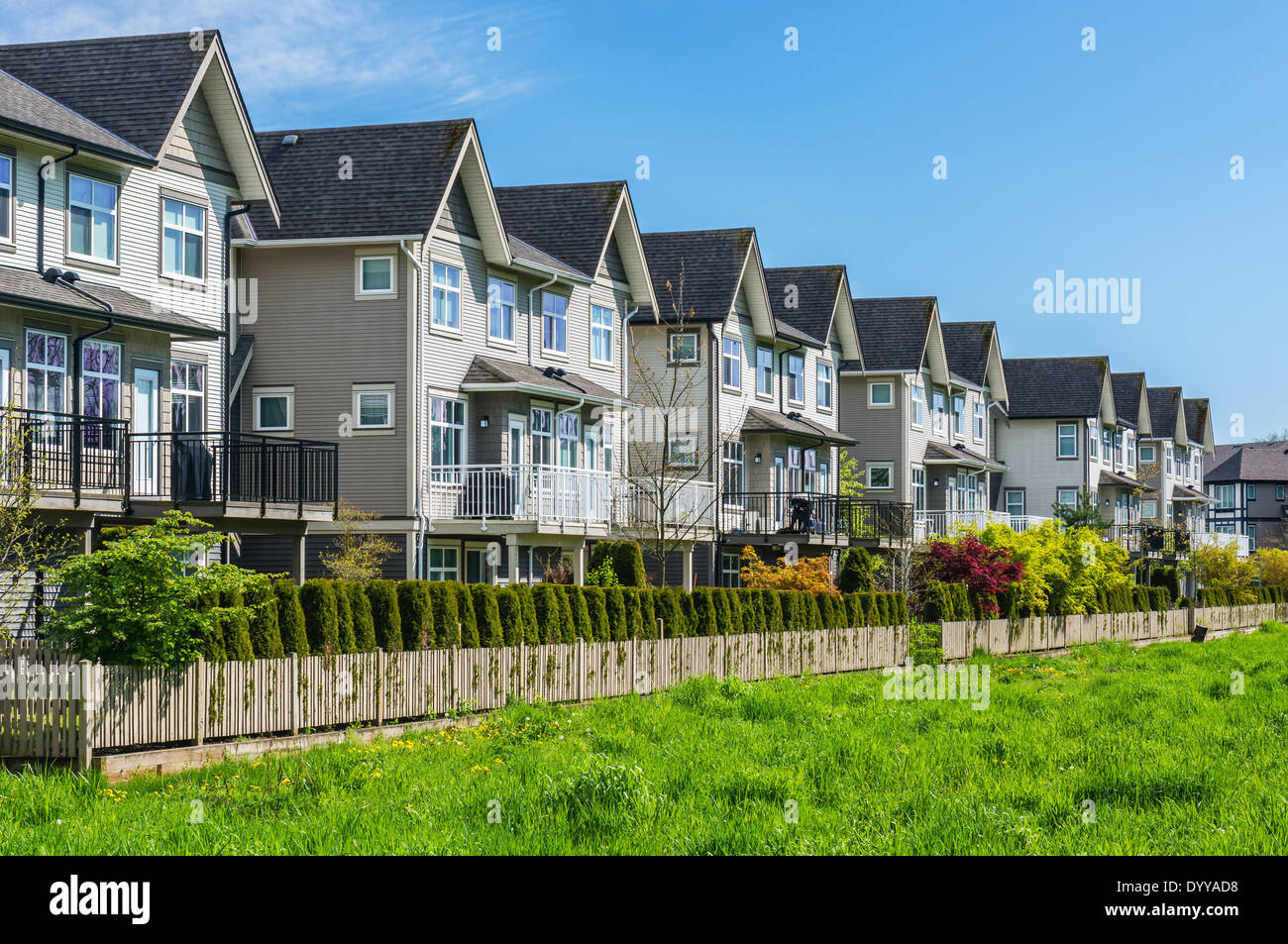 Una fila di un nuovo case a schiera in British Columbia, Canada Foto Stock
