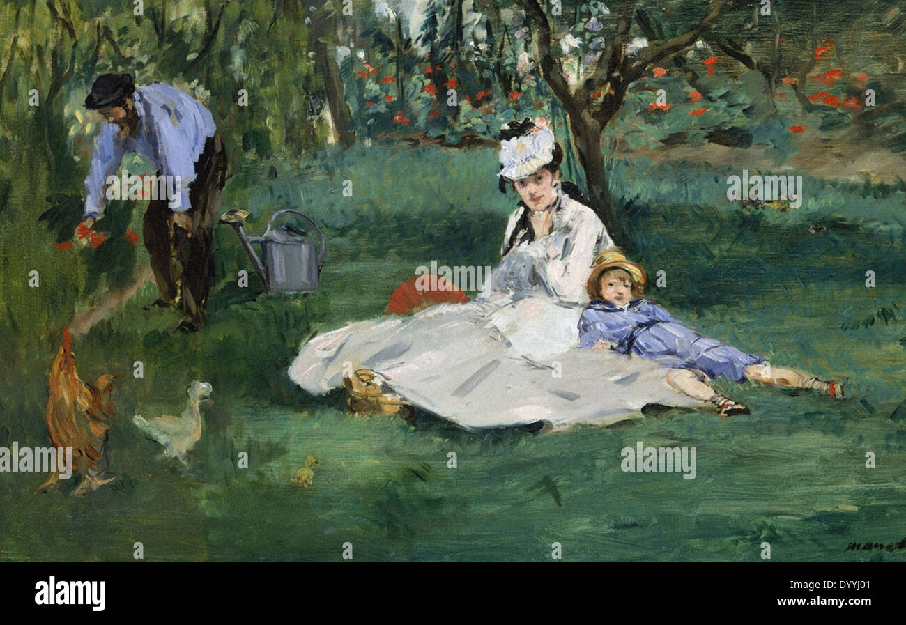 Claude Monet Monet famiglia nel loro giardino a Argenteuil Foto Stock