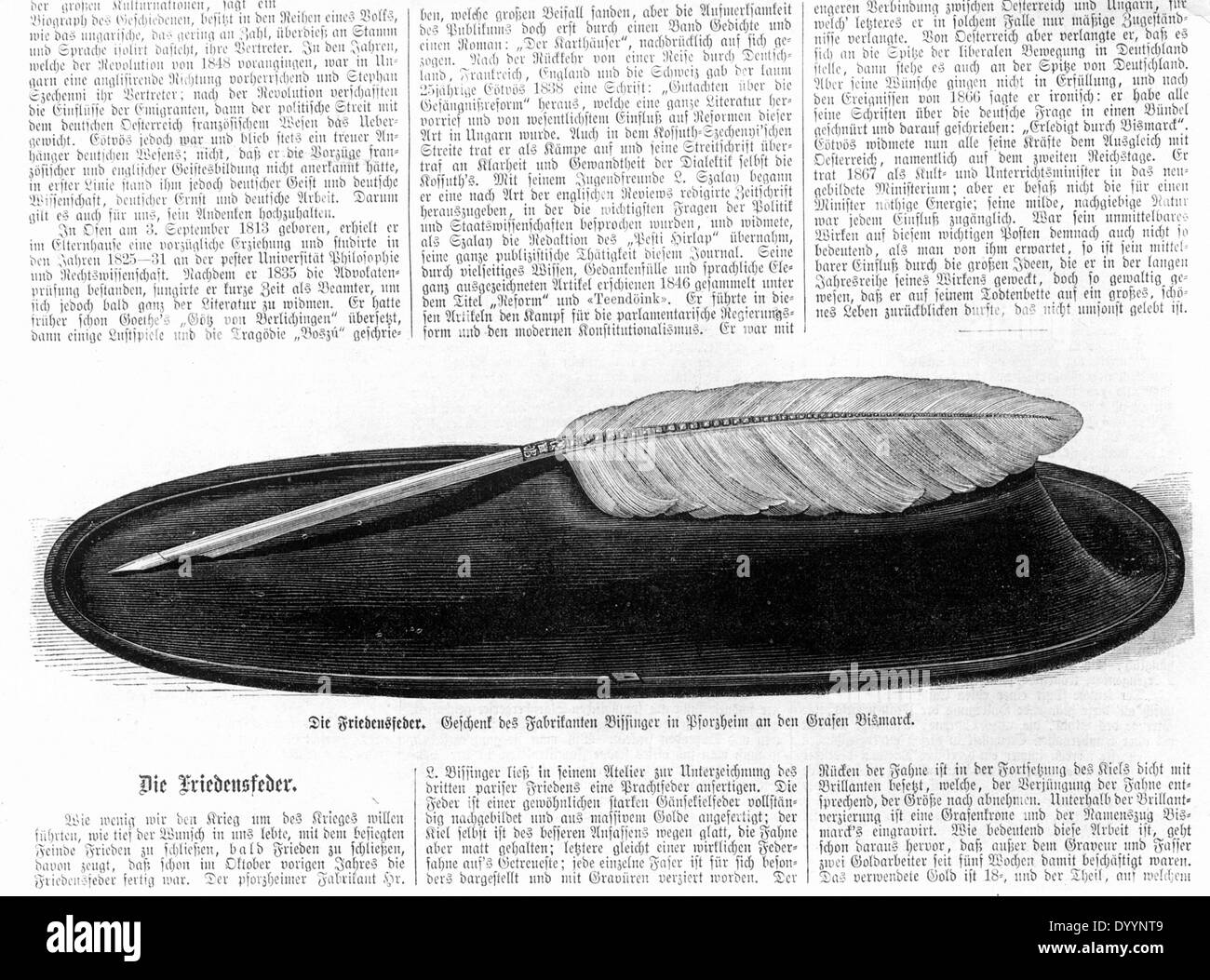 Il 'Friedensfeder" (PACE) del cappello in una pubblicazione contemporanea, 1871 Foto Stock