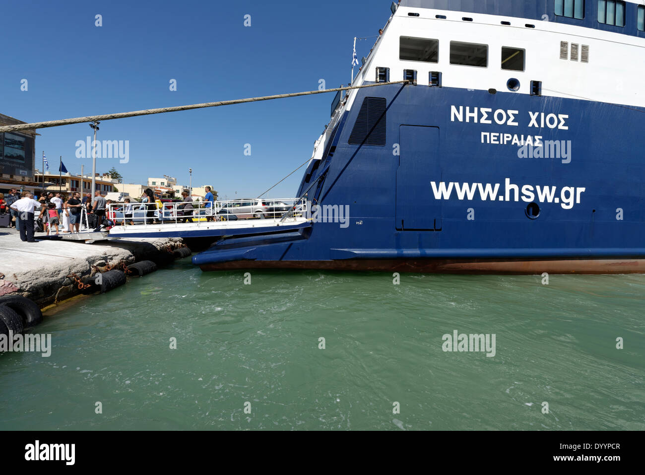 Hellenic Seaways passeggero traghetto auto Nissos Chios in porto città di Chios Grecia Chios Island quinta isola più grande Foto Stock