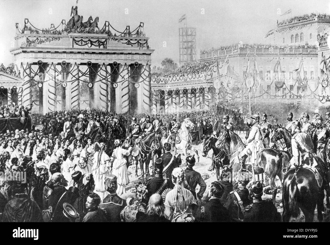 Porta di Brandeburgo dopo la guerra franco-prussiana, Berlino, 1871 Foto Stock