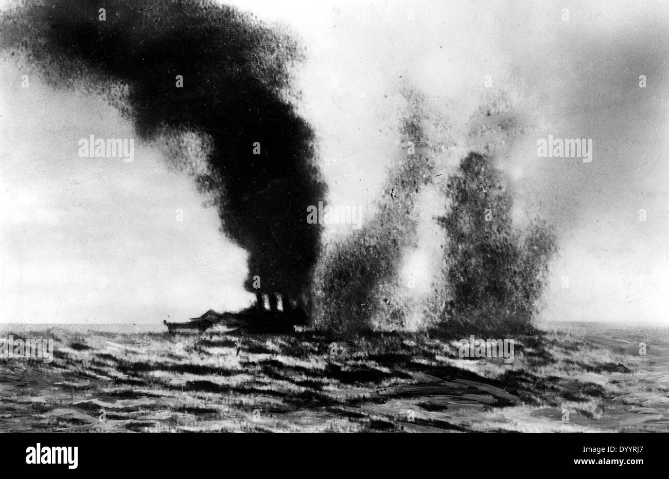 HMS Birmingham sotto il fuoco, 1916 Foto Stock