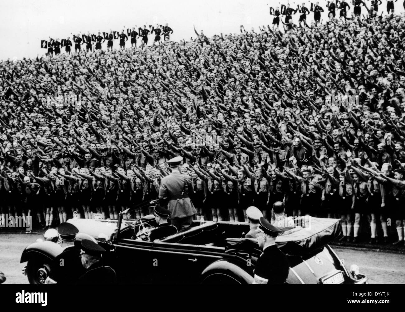 Messa entusiasmo il NSDAP party rally 'Day della gioventù", 1938 Foto Stock