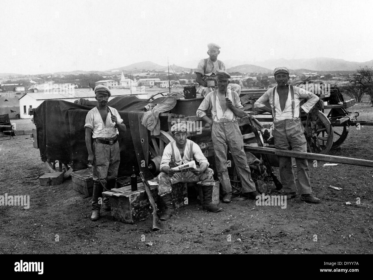 La consegna dei materiali di consumo in tedesco Africa del sud-ovest nella guerra mondiale I, 1915 Foto Stock