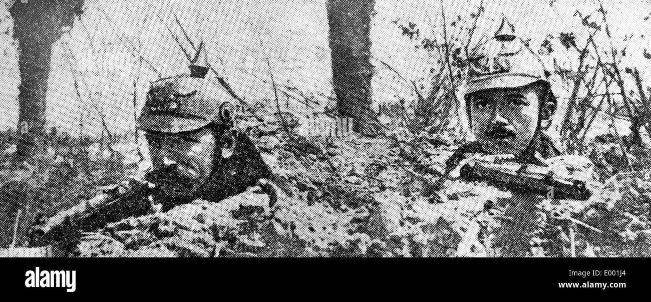 Mercenari belga con spicked caschi, 1915 Foto Stock