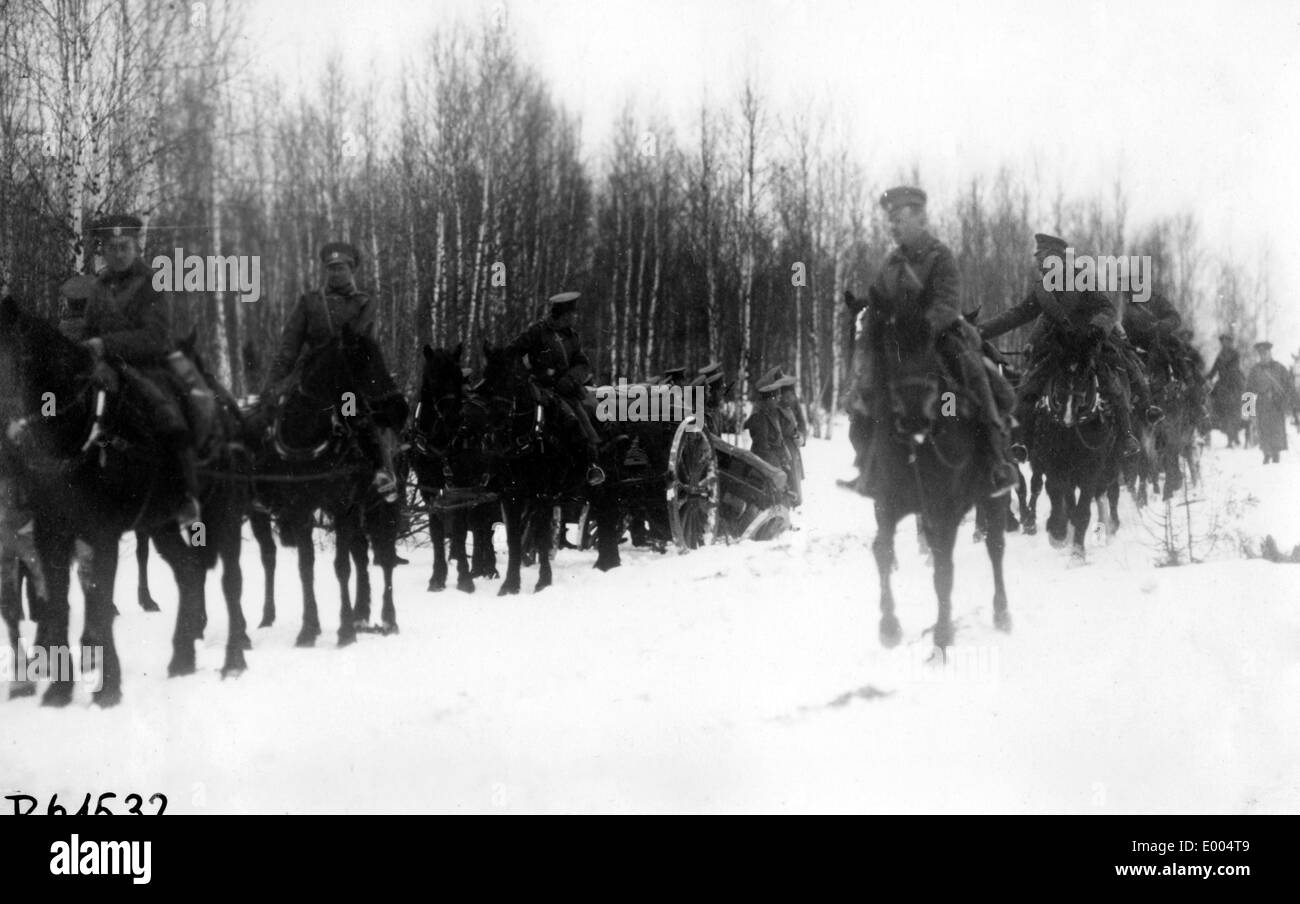 Campo russo artiglieria durante il WW I Foto Stock