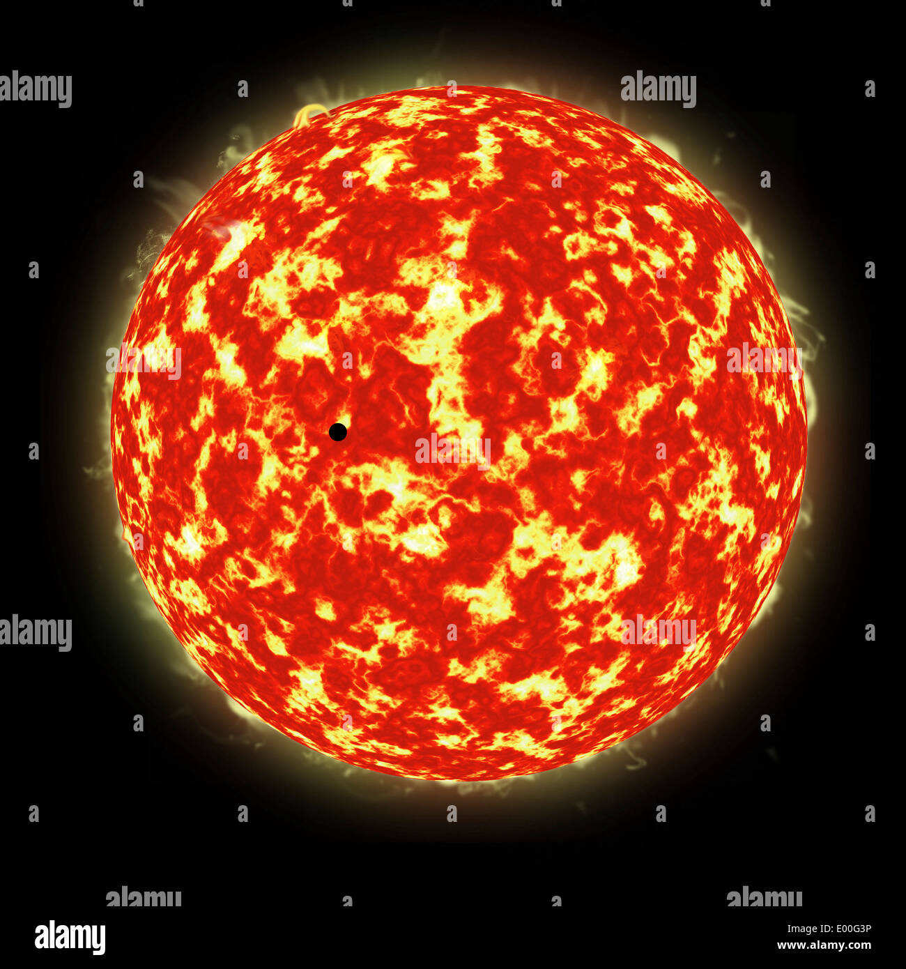 Artista del concetto di un pianeta passando davanti ad un Sun-come star esso orbita. Foto Stock