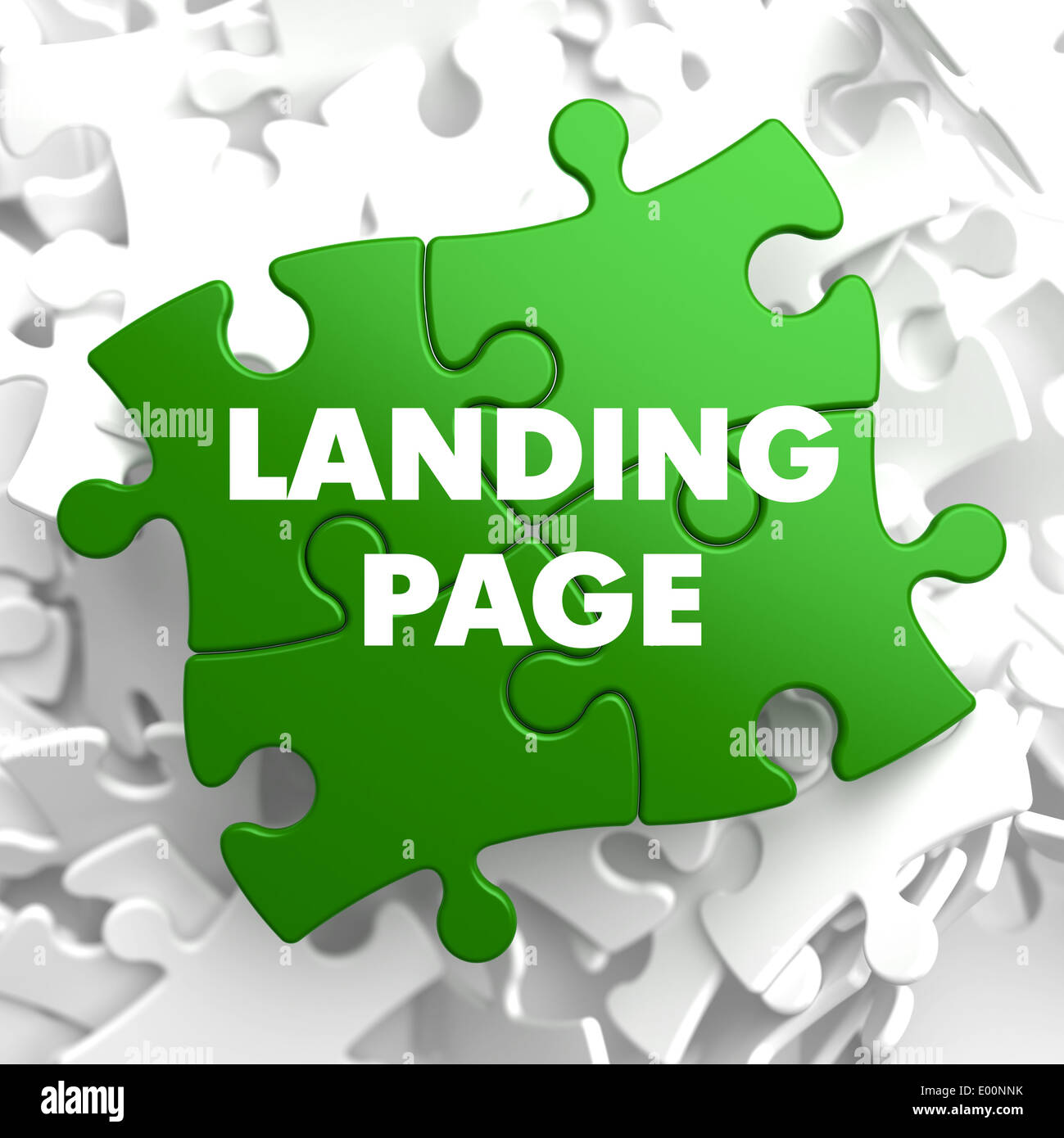 Landing Page su Puzzle verdi su sfondo bianco. Foto Stock