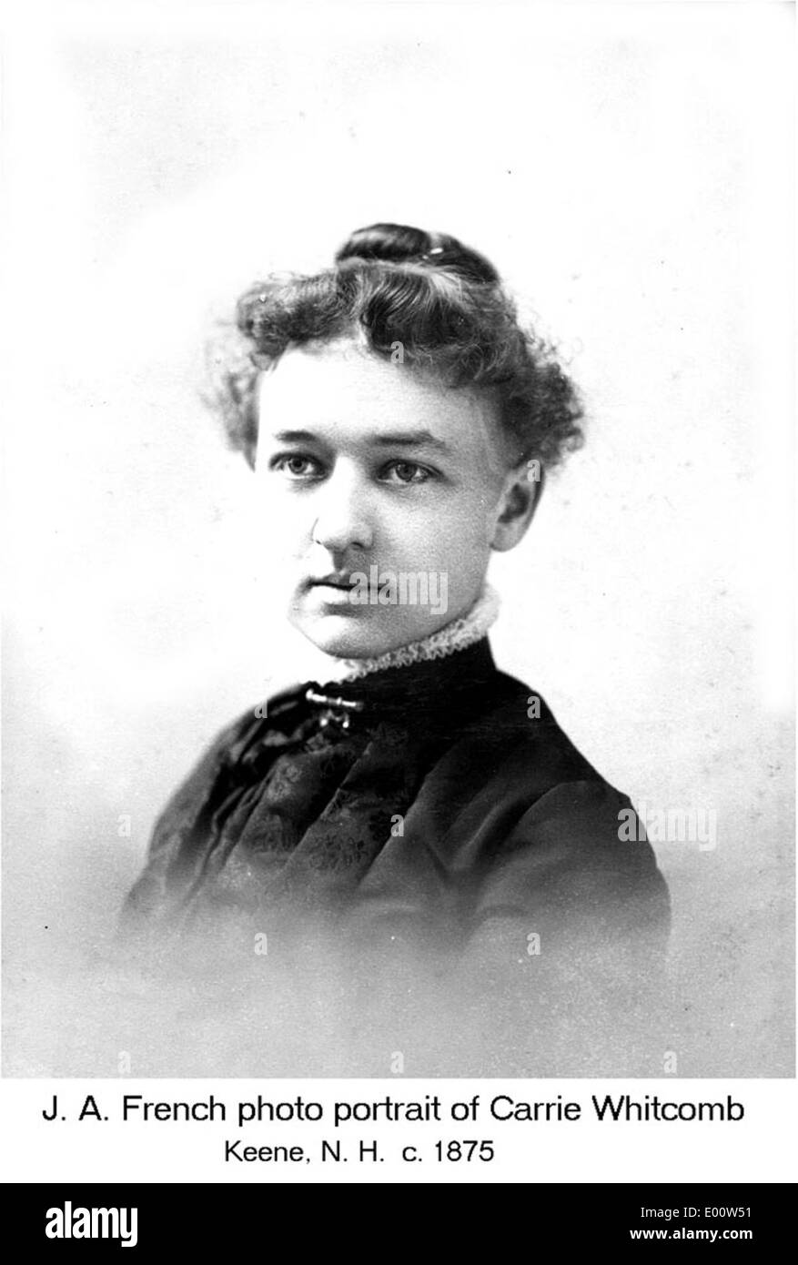 Carrie Whitcomb, una donna di Keene, New Hampshire, era associata a J.A. French, una figura di spicco nella zona. La storia di Keene, compresi i suoi abitanti come Whitcomb, riflette lo sviluppo della città e le persone che hanno plasmato la sua storia antica. Foto Stock