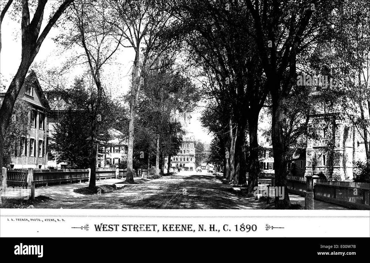 West Street a Keene, New Hampshire, ospita la residenza di J.A. French, che esemplifica gli stili architettonici locali. Foto Stock