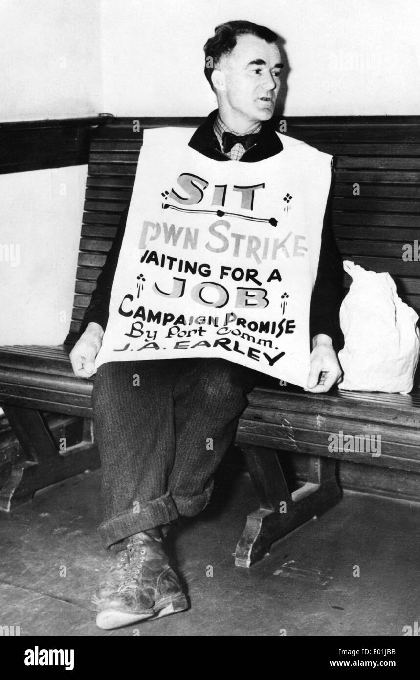 La crisi economica mondiale: Disoccupati dimostratore in Seattle, 1937 Foto Stock