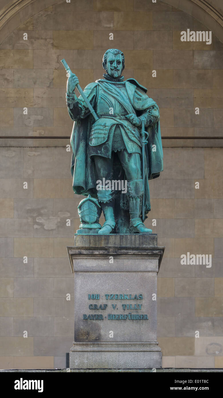 Johann Tserclaes conte di Tilly, statua, Feldherrnhalle, Monaco di Baviera, Germania. Foto Stock