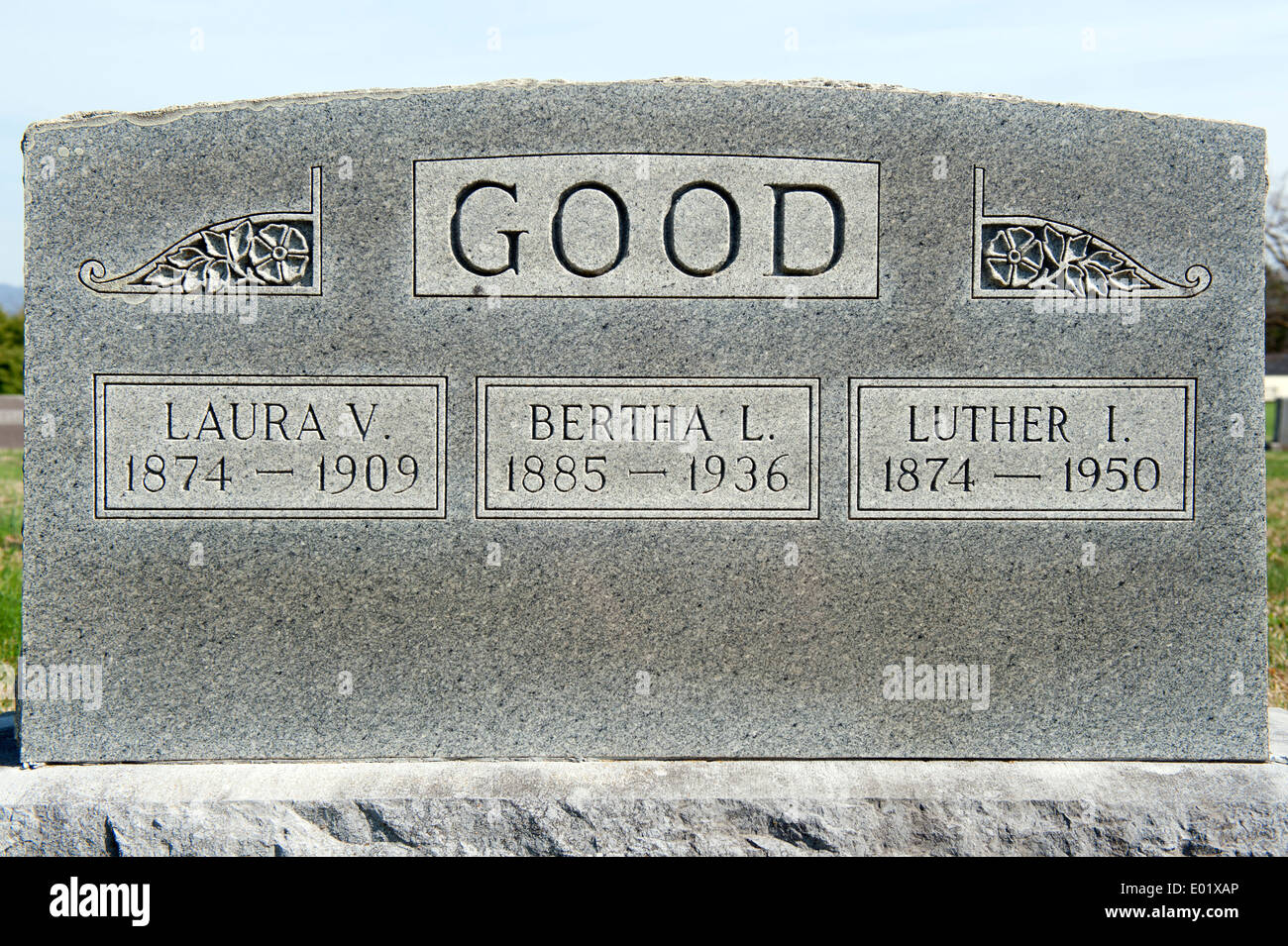 Famiglia di granito pietra tombale, Mount Olive fratelli chiesa del cimitero, McGaheysville, Virginia, Stati Uniti d'America. Foto Stock
