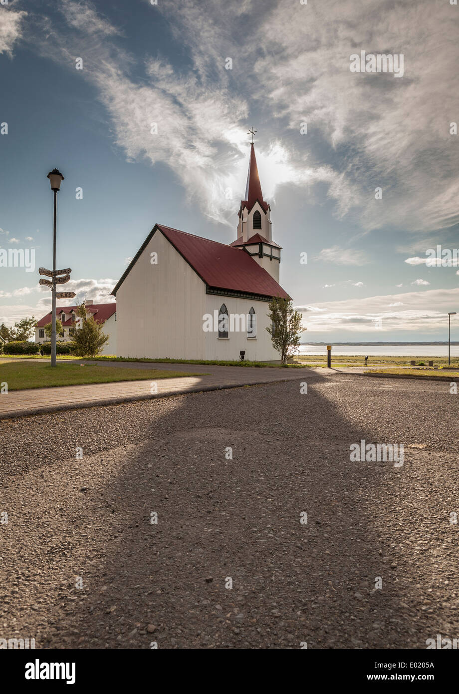 Hvanneyri Chiesa, Borgarfjordur, Islanda. Foto Stock
