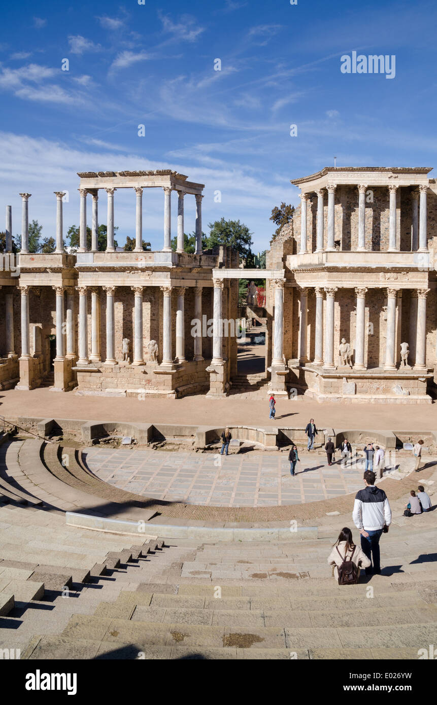 Teatro romano, Merida, Badajoz, Estremadura, Spagna, Europa Foto Stock