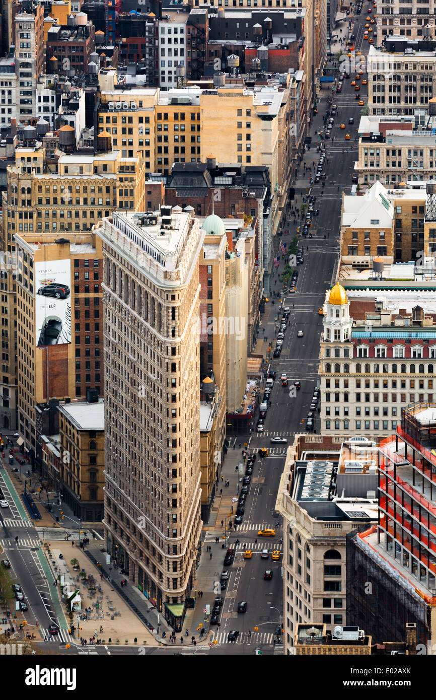 Vista aerea della quinta avenue e il Flat Iron Building Foto Stock