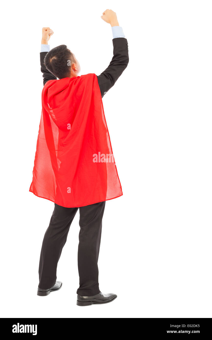 Vista posteriore imprenditore di successo con super hero red shaw Foto Stock