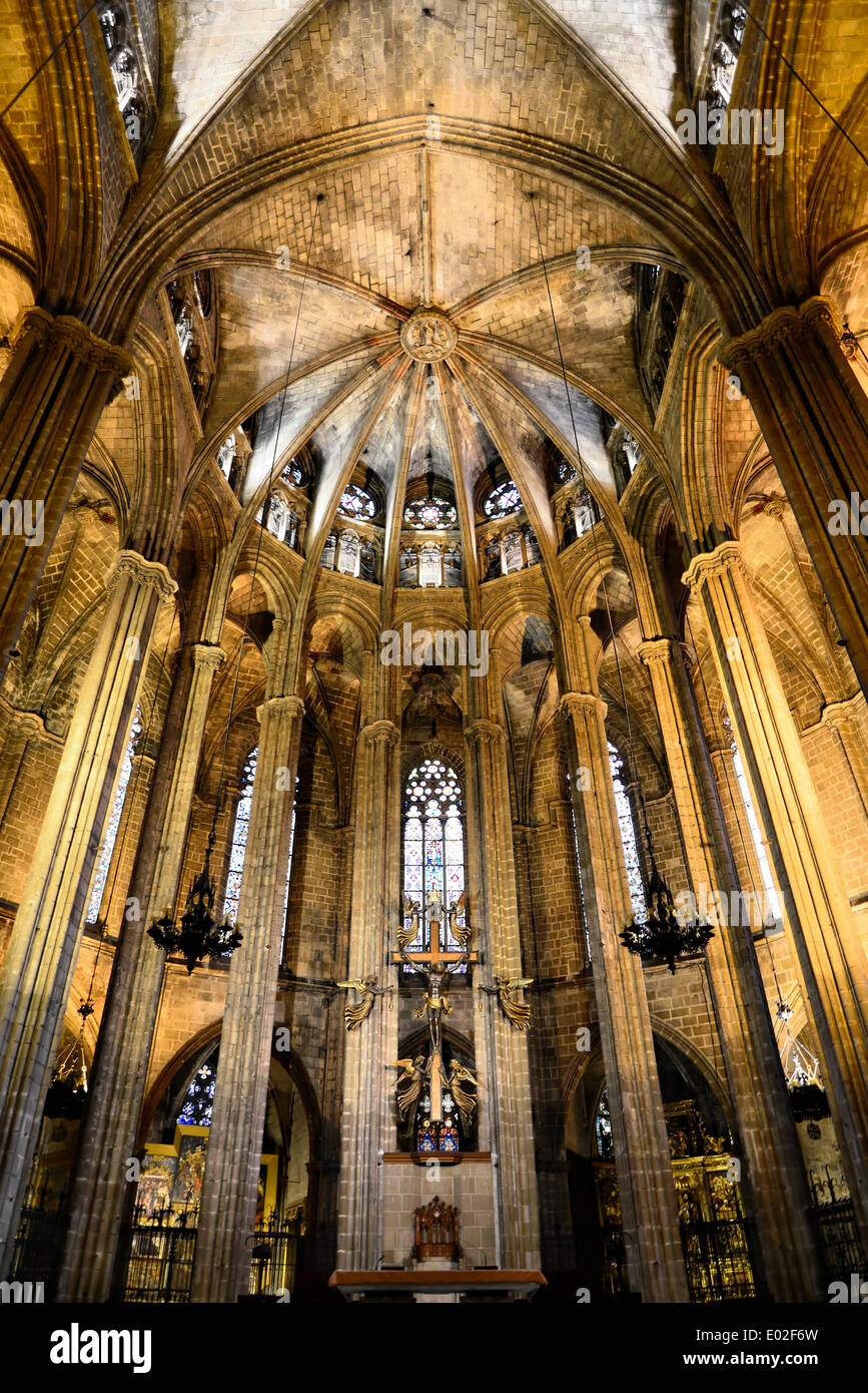 Coro, vista interna, la Catedral de Santa Creu i Santa Eulalia, Barri Gòtic, Barcellona, ​​Catalonia, Spagna Foto Stock