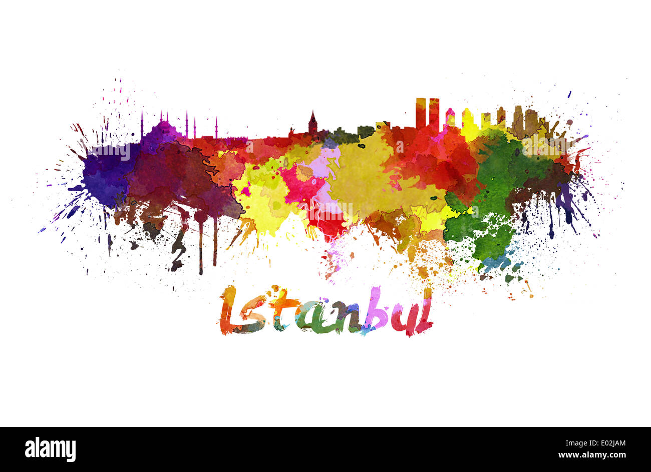 Lo skyline di Istanbul in acquerello Foto Stock