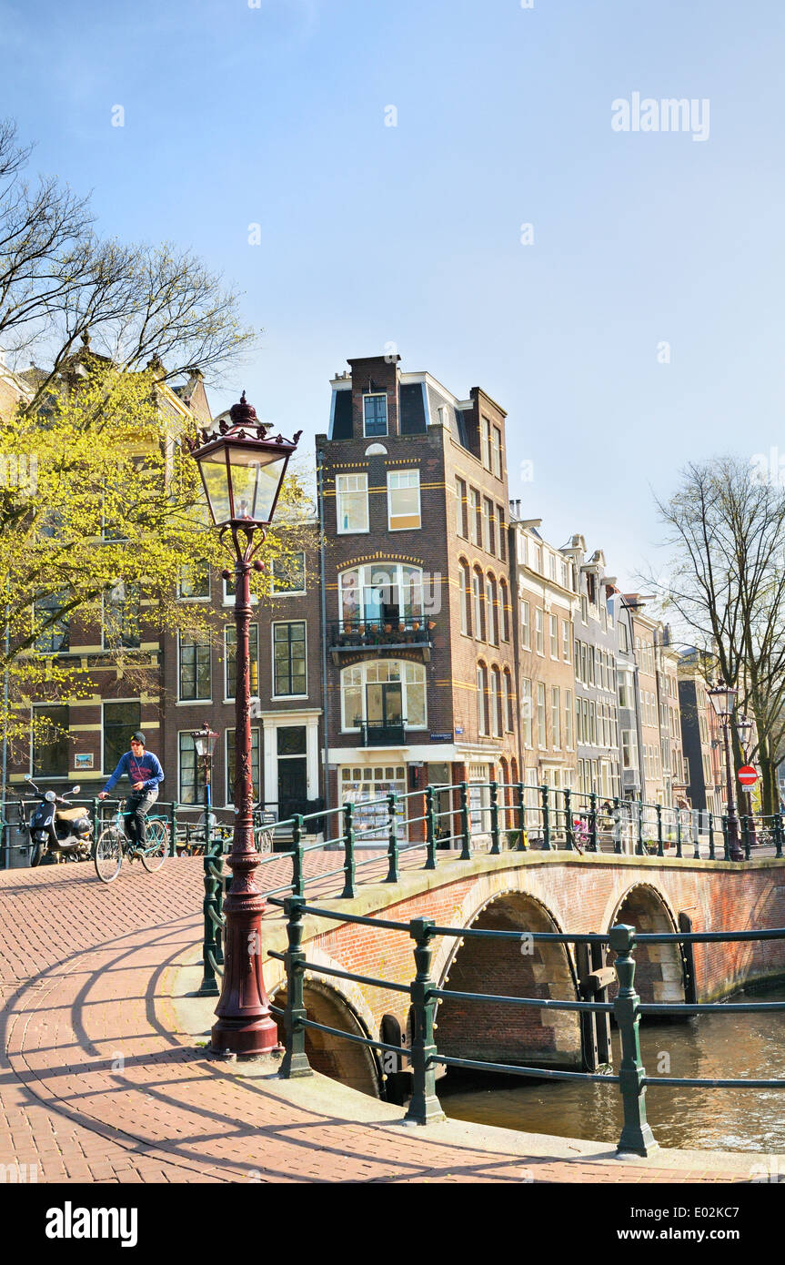 Prinsengracht Amsterdam i quartiere Jordaan, Noord Holland, Paesi Bassi Foto Stock