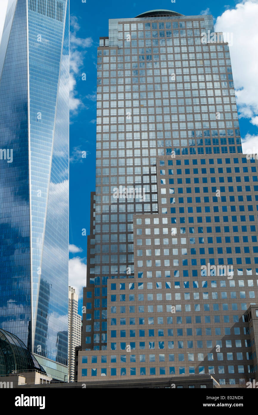 Moderni edifici per uffici, dal Quartiere Finanziario di Manhattan, New York Foto Stock