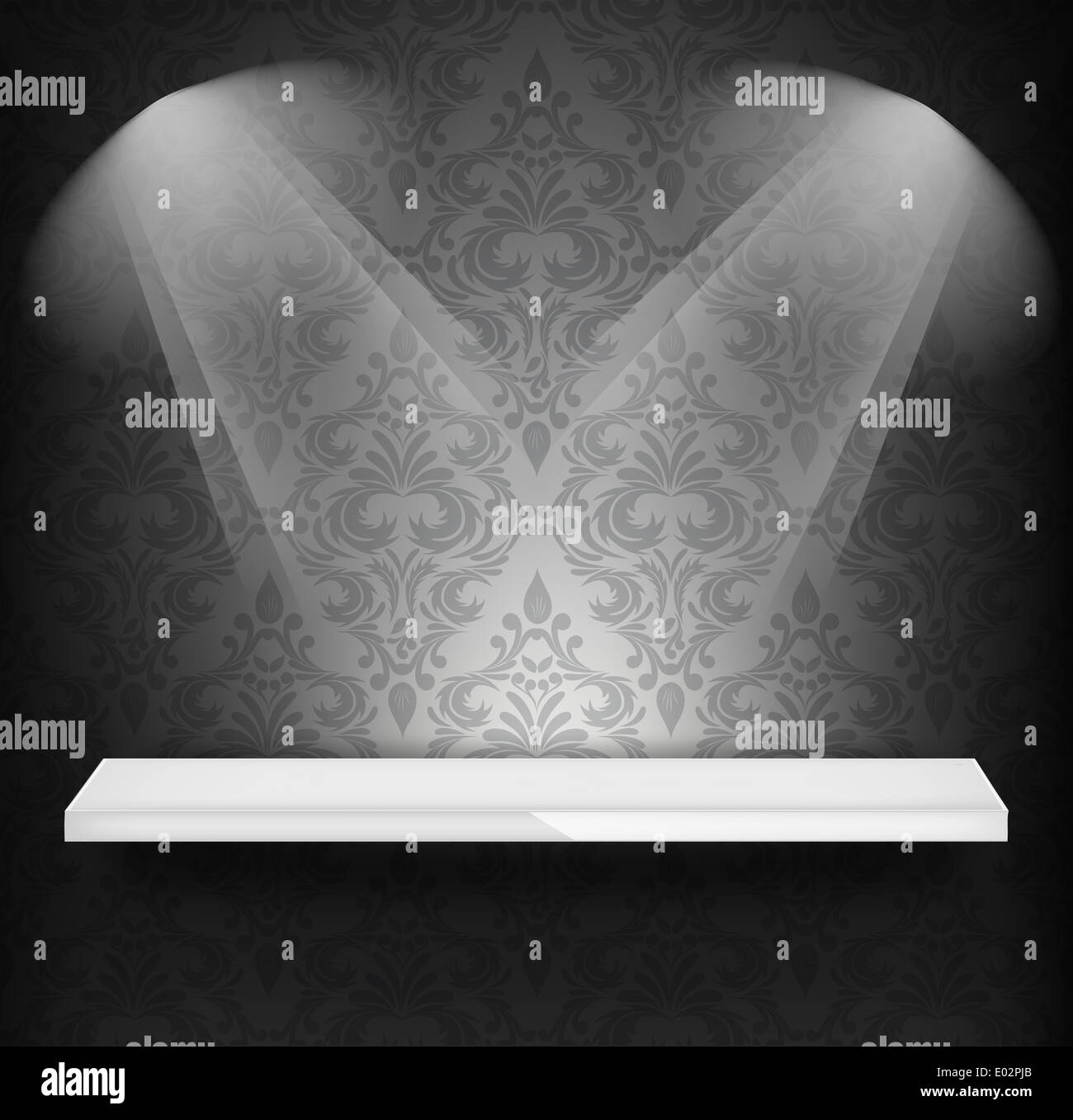 Ripiano bianco sulla parete con pattern di Damasco Foto Stock