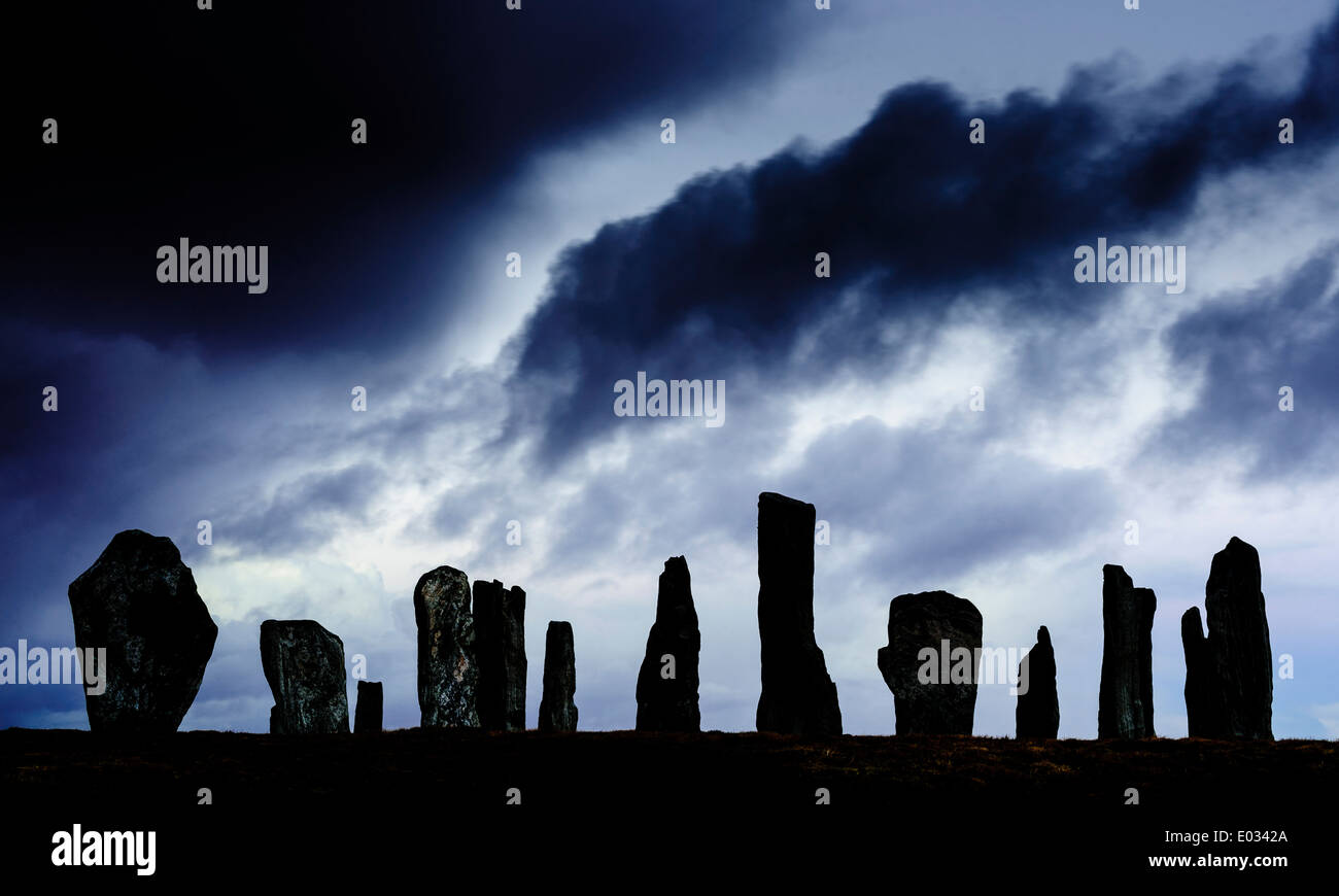 Le pietre di Callanish sull' isola di Lewis, Ebridi Esterne, Scozia Foto Stock