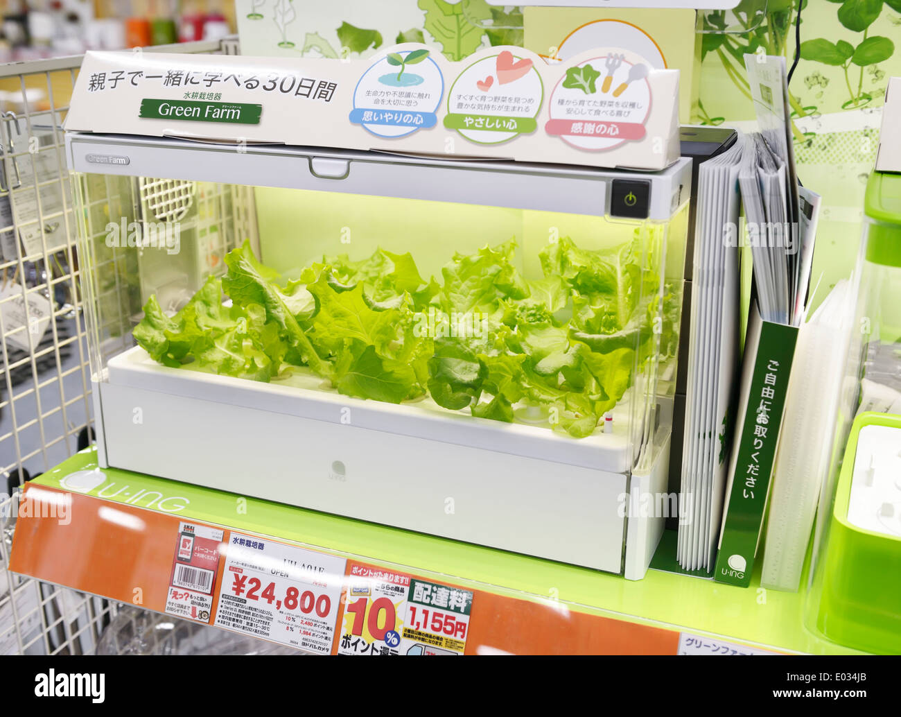 U-ing Green Farm home hydroponics unità di giardinaggio con verdi in un negozio a Tokyo in Giappone. Foto Stock