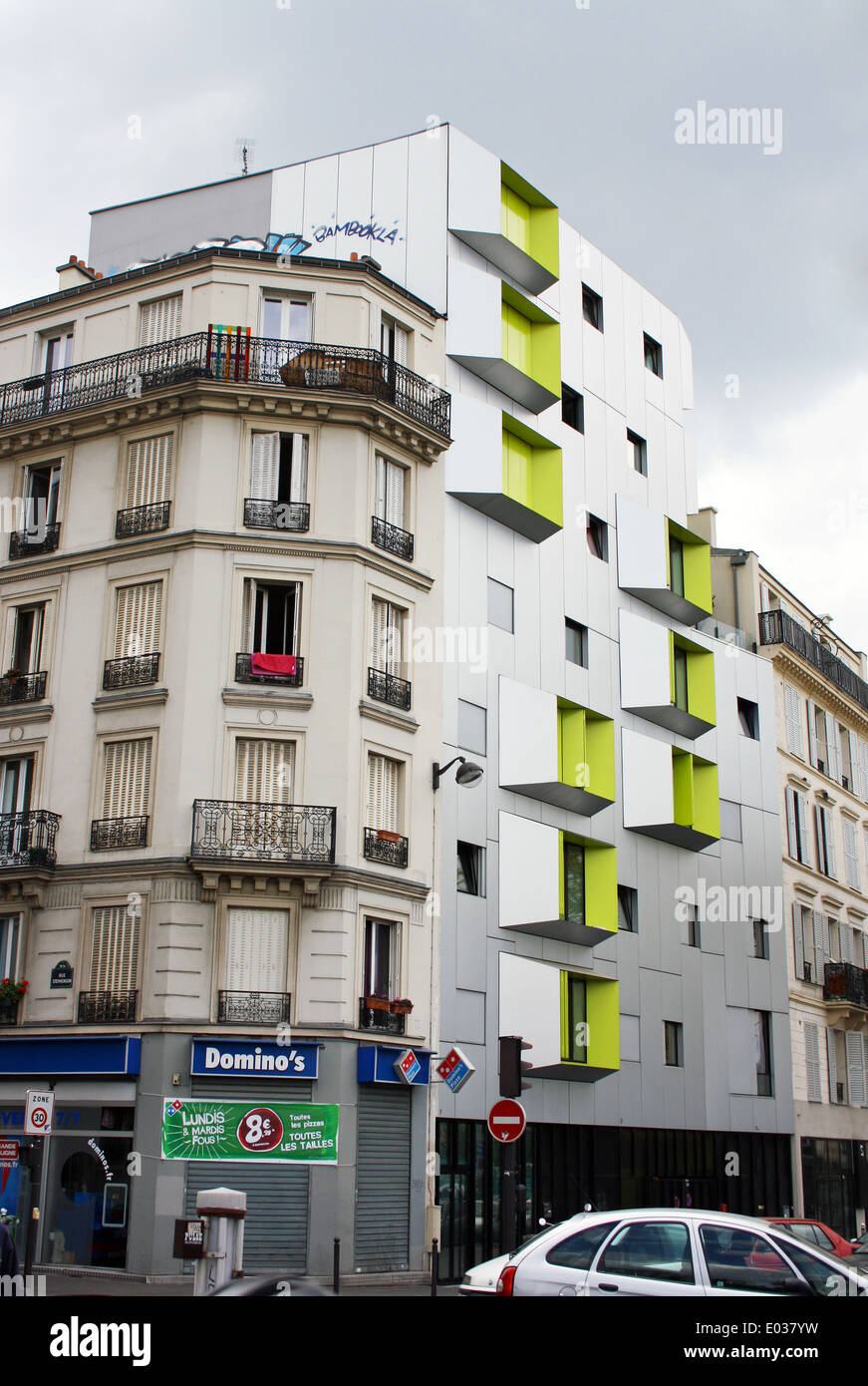 Parigi appartamento nuovo edifici infilata in tessuto esistente Foto Stock