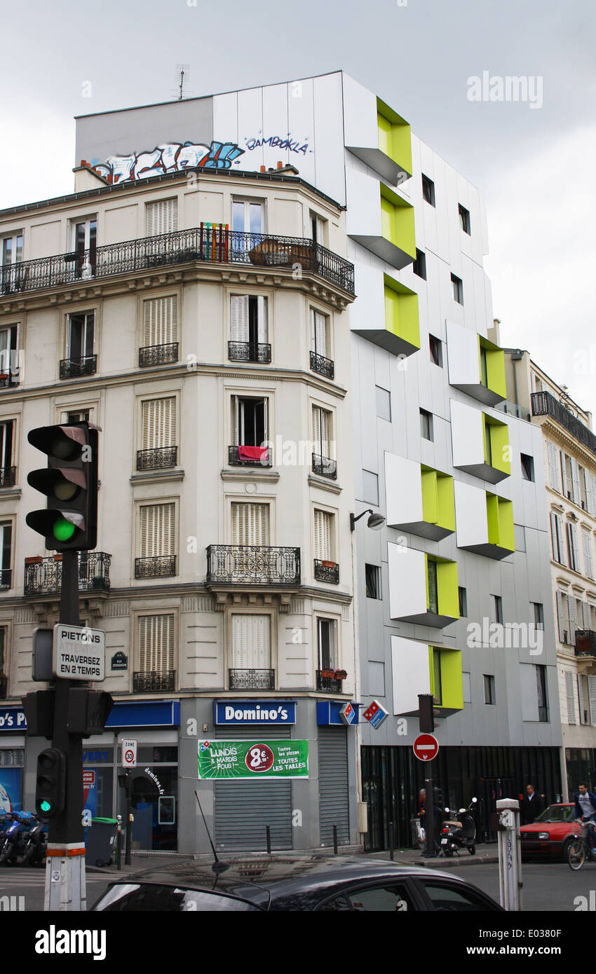 Parigi appartamento nuovo edifici infilata in tessuto esistente Foto Stock